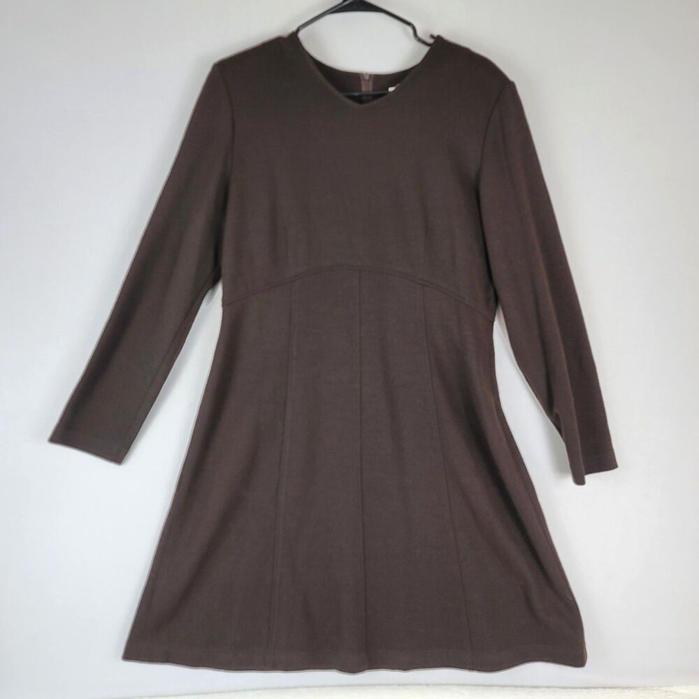 Talbots 100% Fit & Flow Chocolate Mini Brown Dress 1/2 zip back Women's Size L